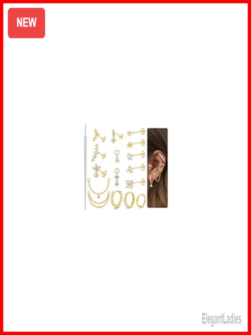 16G/18G/20G Threadless Flat Back Earrings Push In Nose Rings Studs 316L